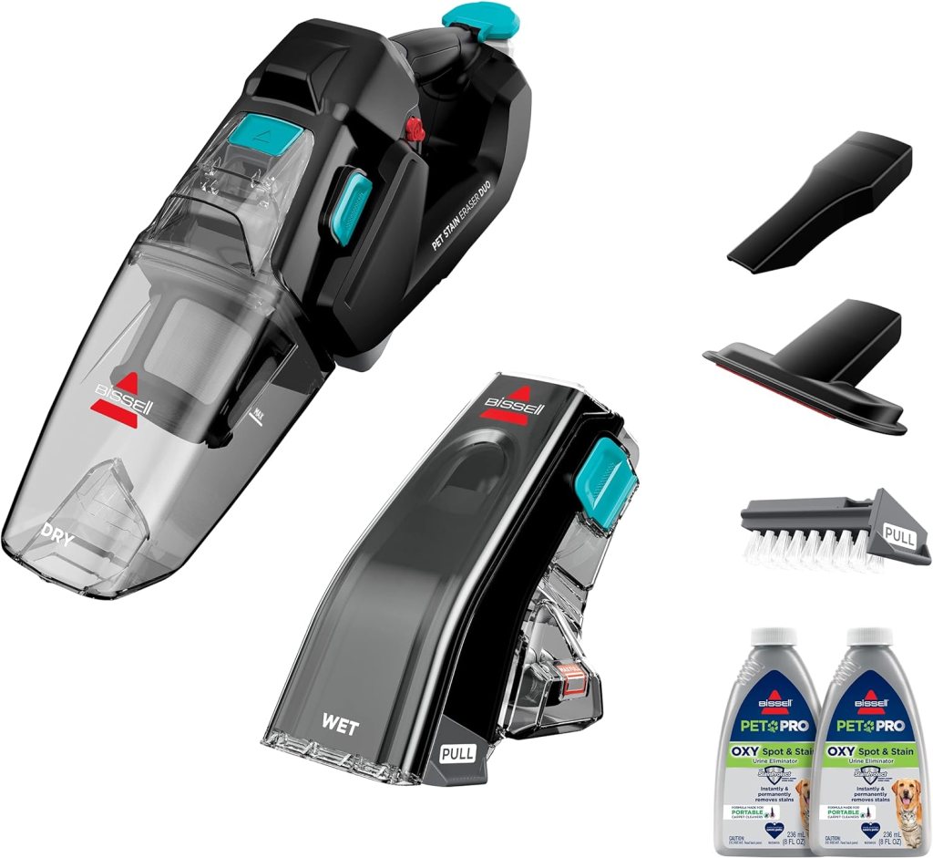 The Bissell stain eraser two in one handheld vacuum for dry and wet cleaning.