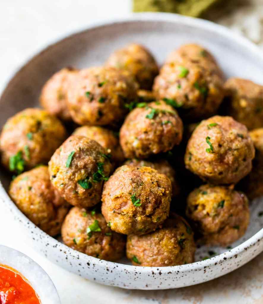 The image showcases Classic Turkey Meatballs from a recipe on Well Plated