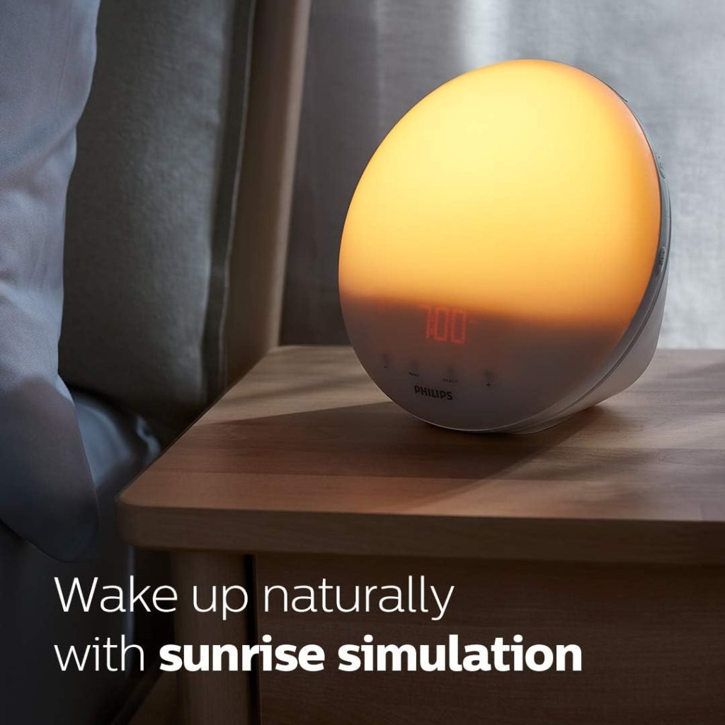 PERSONALIZED WAKE-UP AND WIND-DOWN: Simulated sunset and sunrise, 20 brightness settings, and choice of 5 natural wake-up sounds
